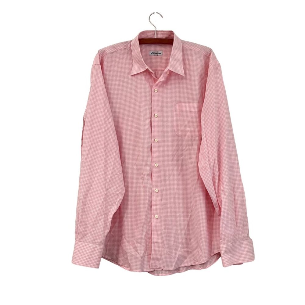 Peter Millar Mens Pink Gingham Plaid Long Sleeve Button Shirt Size XLarge